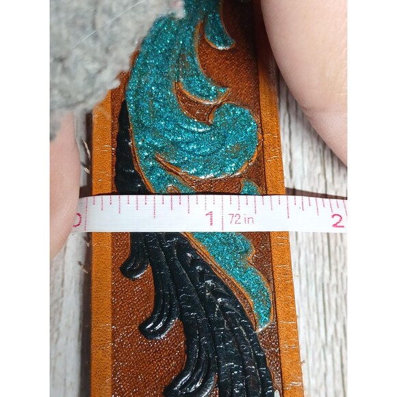 Roris Painted Beltz Hand Painted Black and Blue Leather Belt No Buckle 35\
